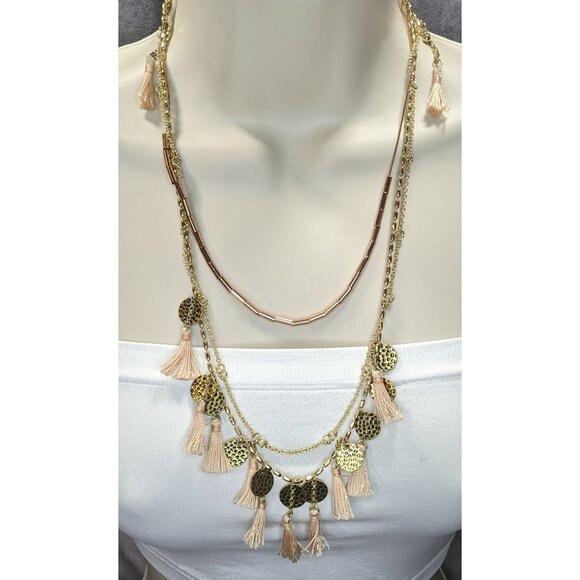 Abercrombie & Fitch Jewelry - Abercrombie & Fitch Preppy Bohemian Gold-Toned Multi-Layer Necklace With Pink Ta